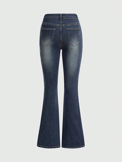 Butterfly Embroidered High Waist Flare Jeans