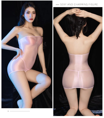 Sexy Oil Glossy Shin Sheer Micro Mini Dress