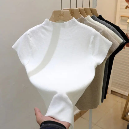 Turtleneck Solid Thin Pullover Knitted Sweater