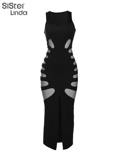 Hollow Elegant Side Split Bodycon Midi Dress