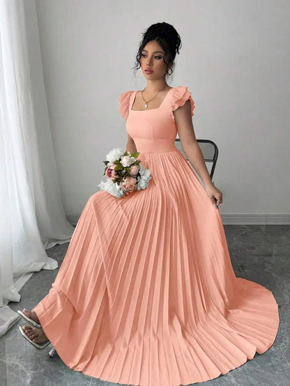 Elegant Mint Green Square Neck Maxi Dress