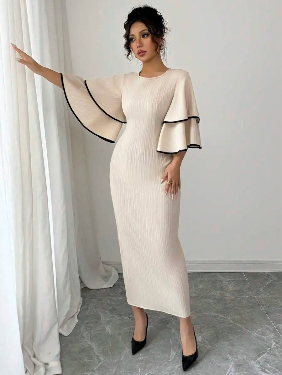 Cream Ribbed Midi Dress