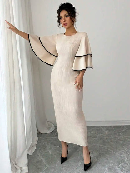 Cream Ribbed Midi Dress