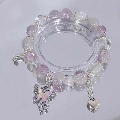 Crystal Flowers Butterfly Pendant Beaded Bracelet