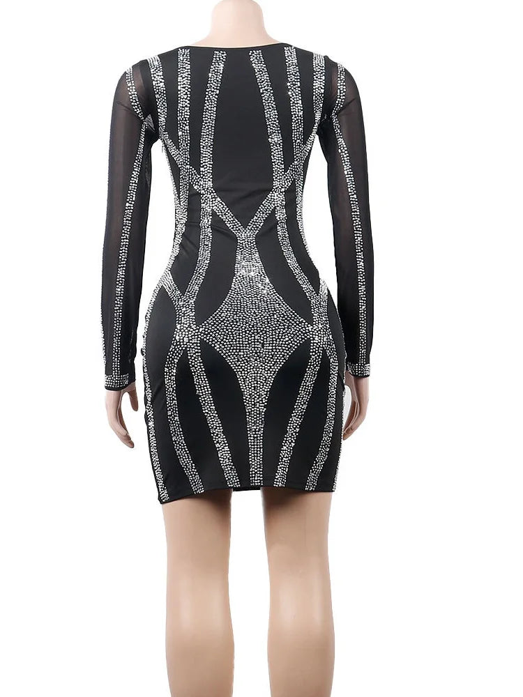 Sparkle Black Rhinestone Bodycon Mini Dress