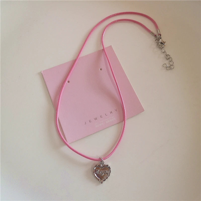 Bowknot Heart Pendant Beaded Pearl Chain Necklace