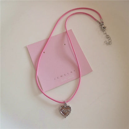 Bowknot Heart Pendant Beaded Pearl Chain Necklace