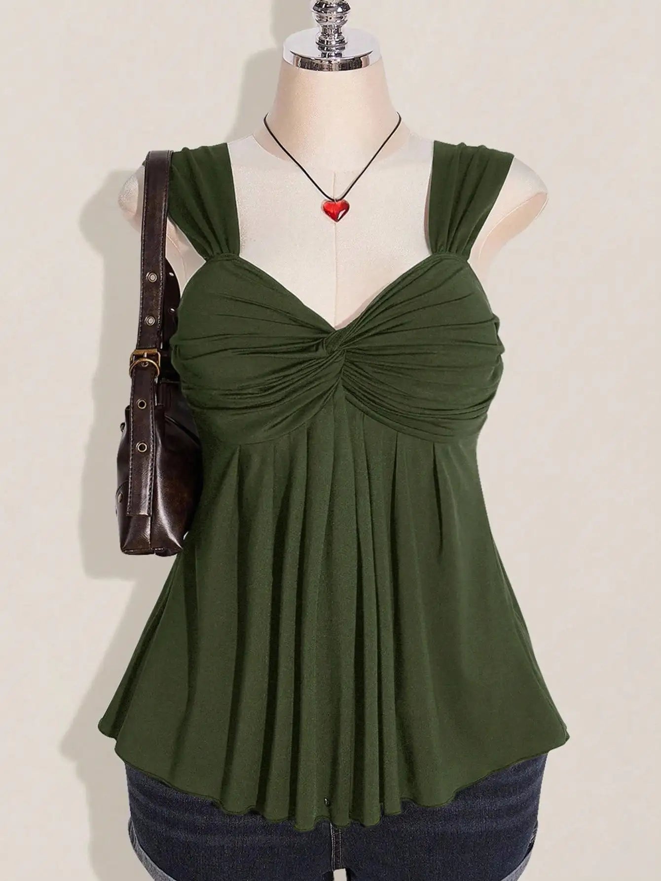 Wine Red Twist Front Sleeveless Babydoll Top,