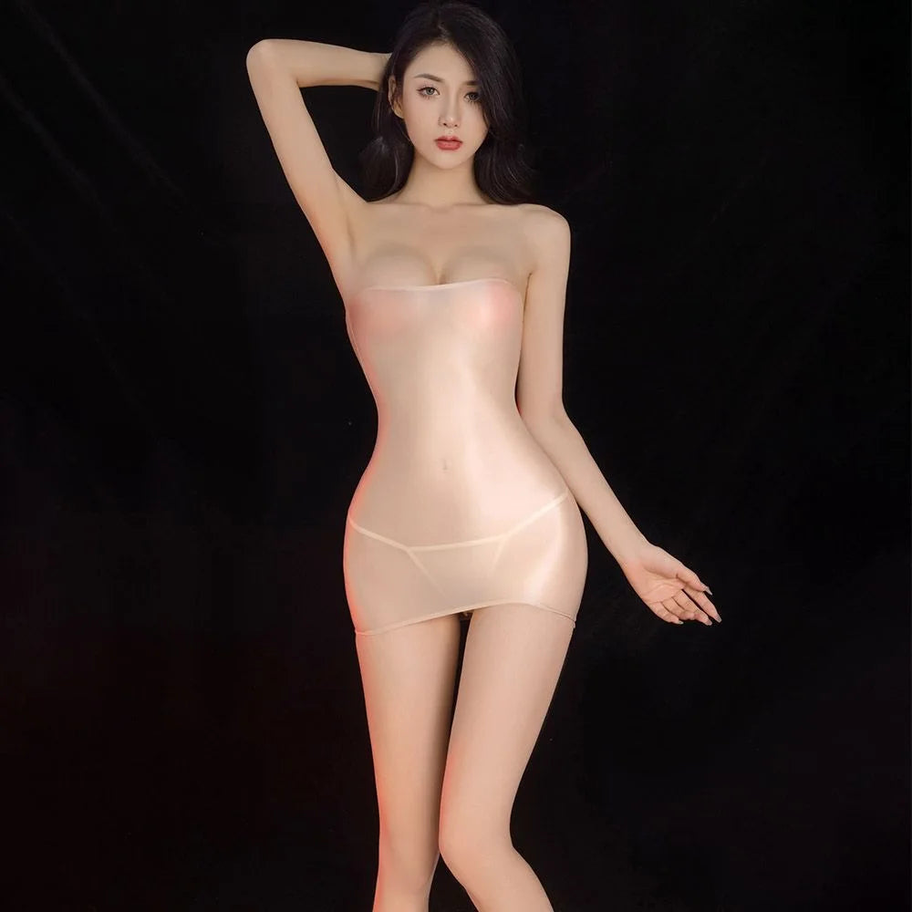 Sexy Oil Glossy Shin Sheer Micro Mini Dress