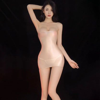 Sexy Oil Glossy Shin Sheer Micro Mini Dress