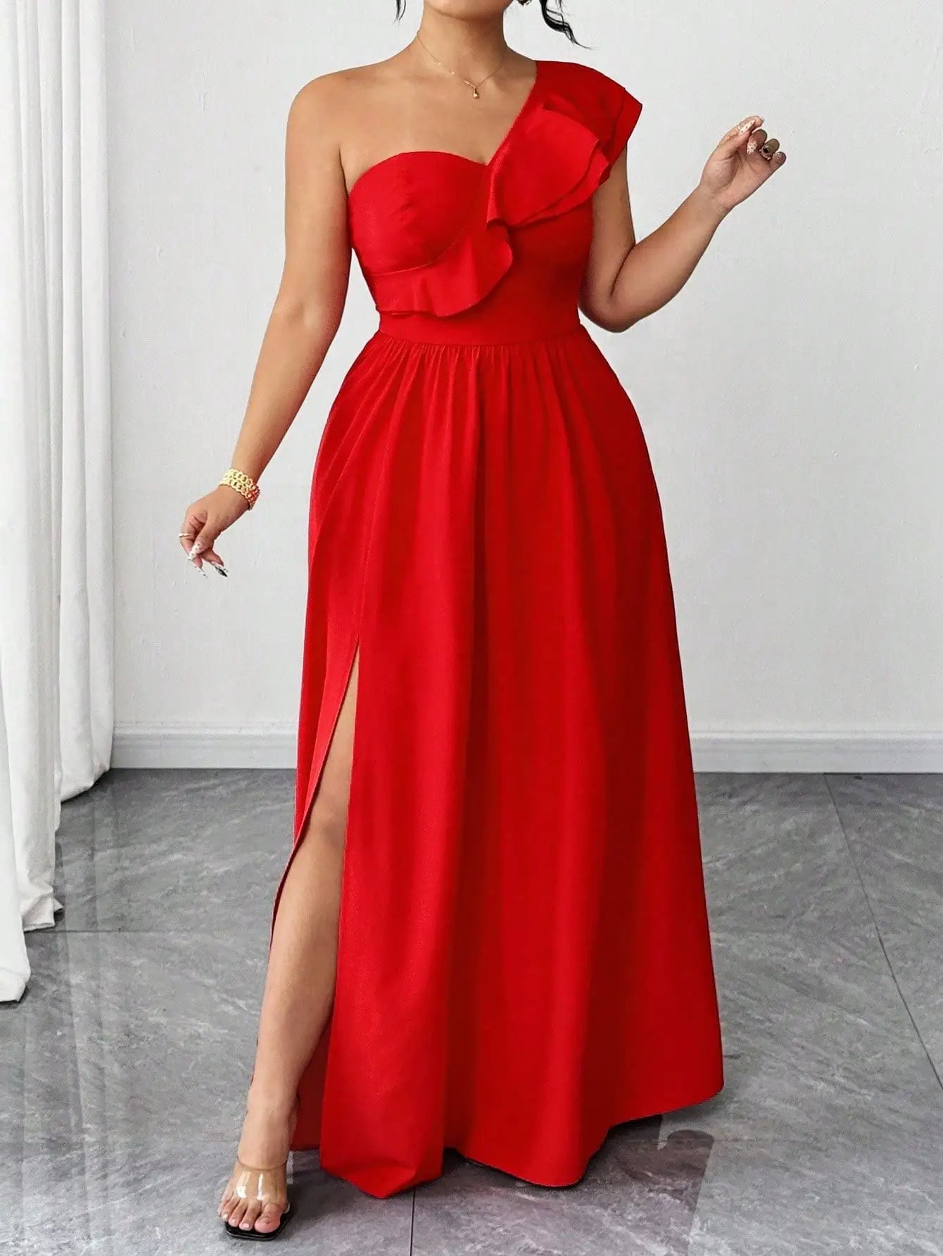 One-Shoulder Ruffle Maxi Dress