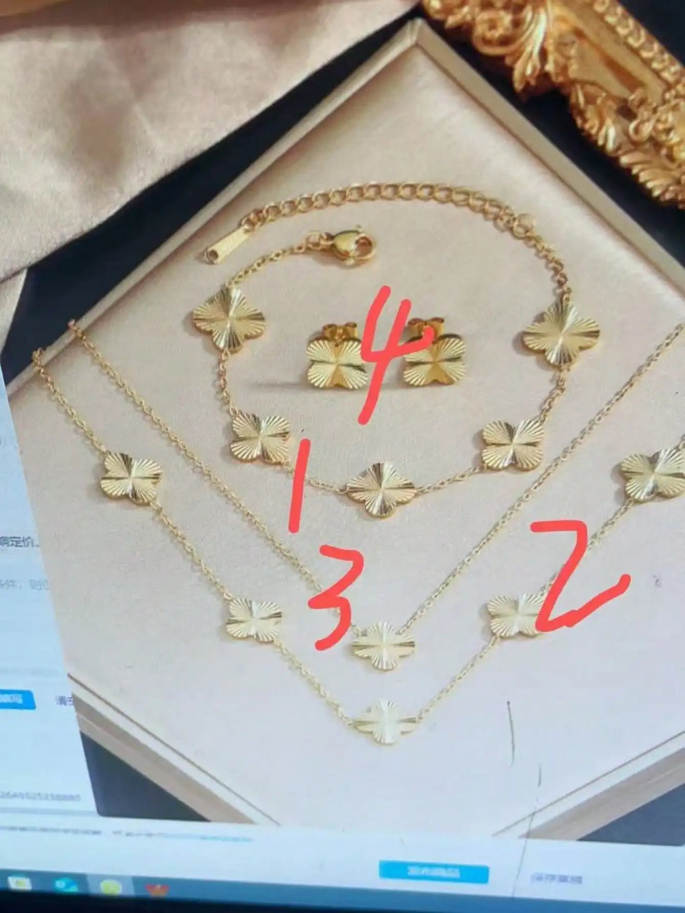 Four Leaf Clover Necklace Bracelet Earring Set