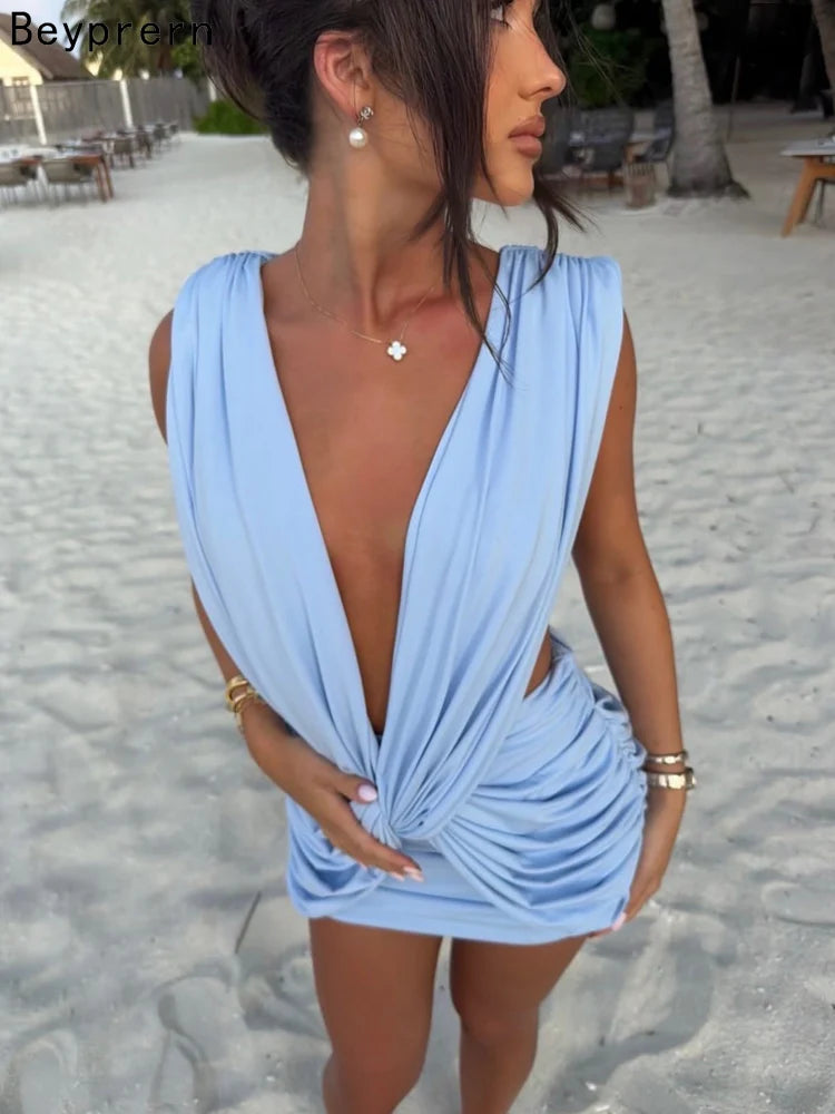 Sexy Wrap Bodycon Mini Dress Deep V Neck