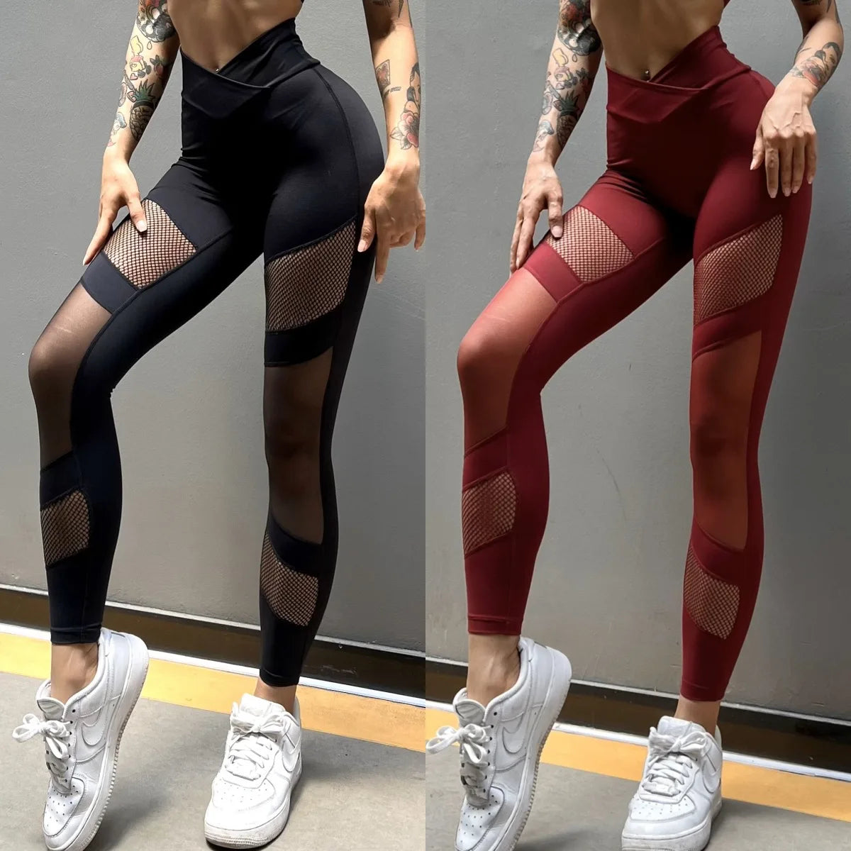 Fishnet Panel High-Waist Butt-Lifting Yoga Leggings