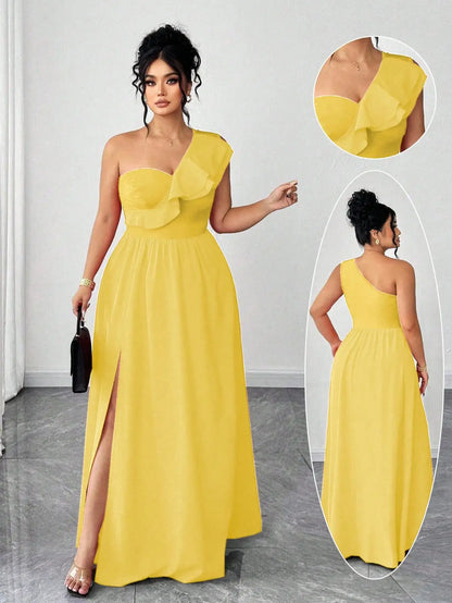 One-Shoulder Ruffle Maxi Dress