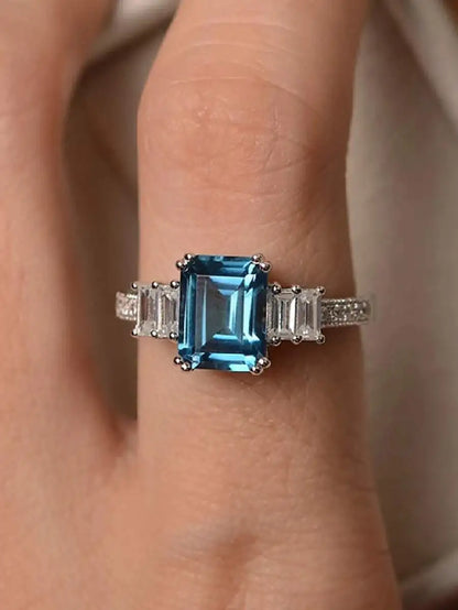 Elegant Blue Rectangular CZ Ring