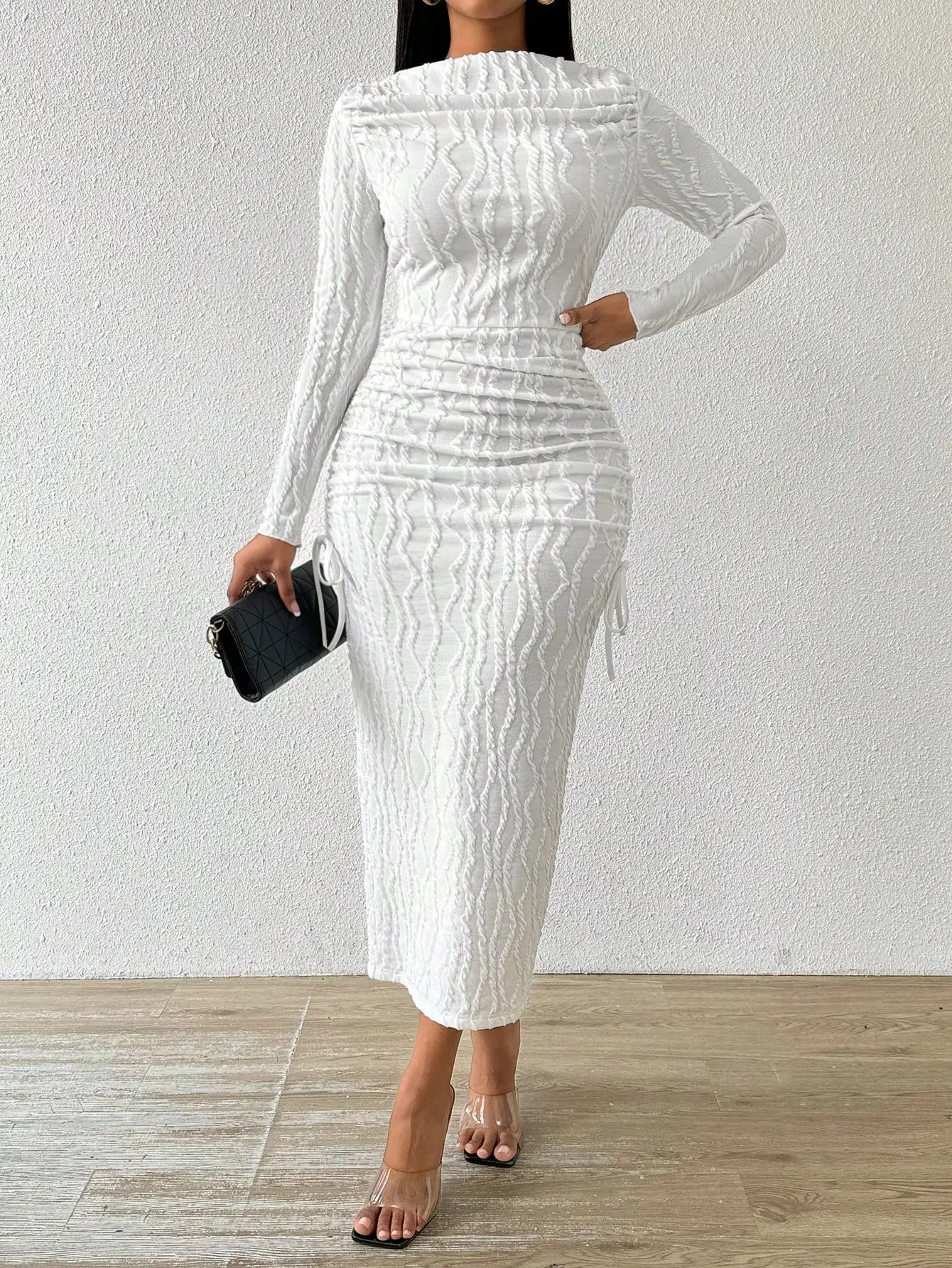 Lady Boat Neck White Dress
