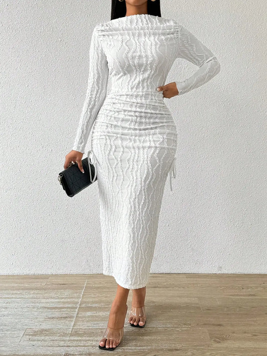 Lady Boat Neck White Dress