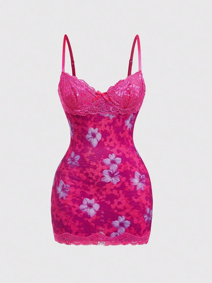 Floral Lace Mesh Bodycon Mini Dress