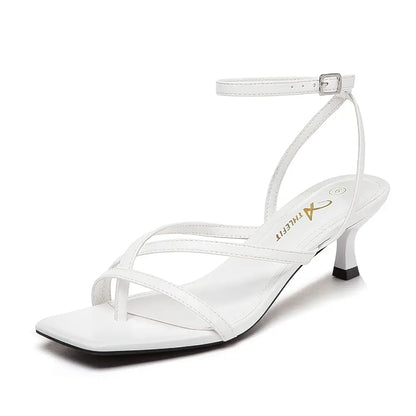 Strappy Kitten Heels Square Toe Sandals