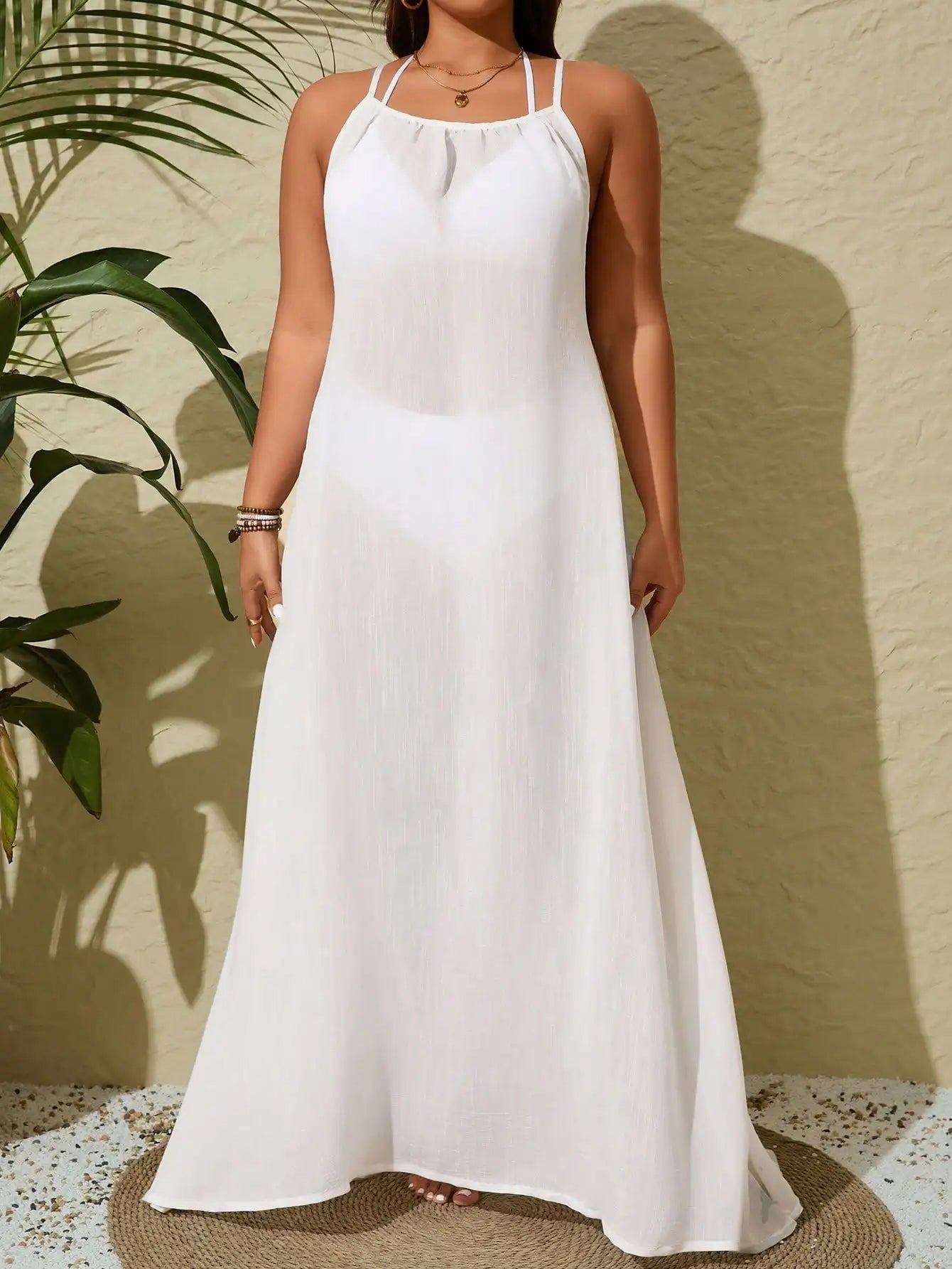 White Halter Backless Maxi Dress