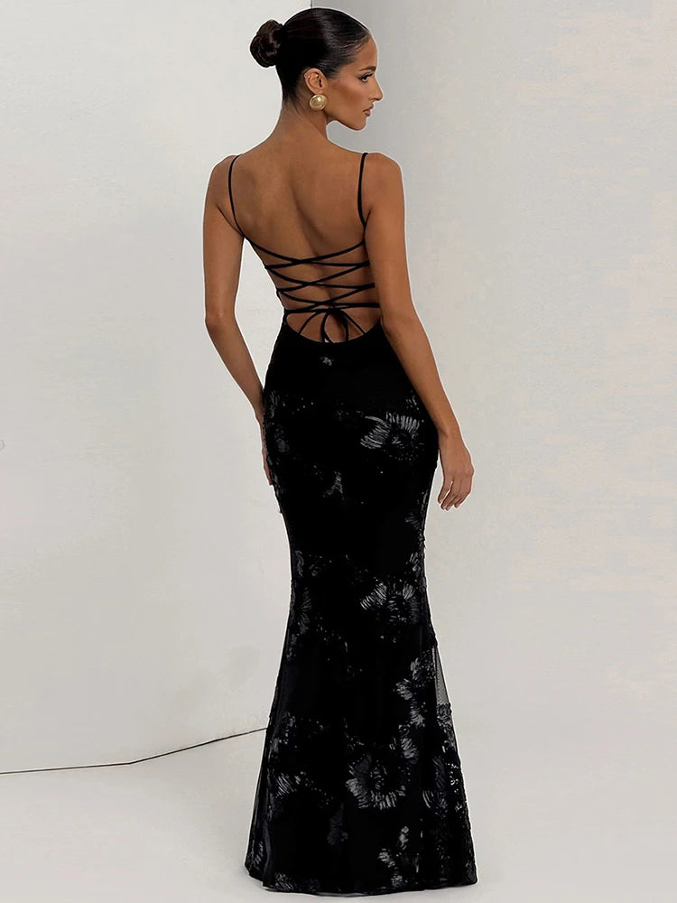 Elegant Flower Embroidery Maxi Dress