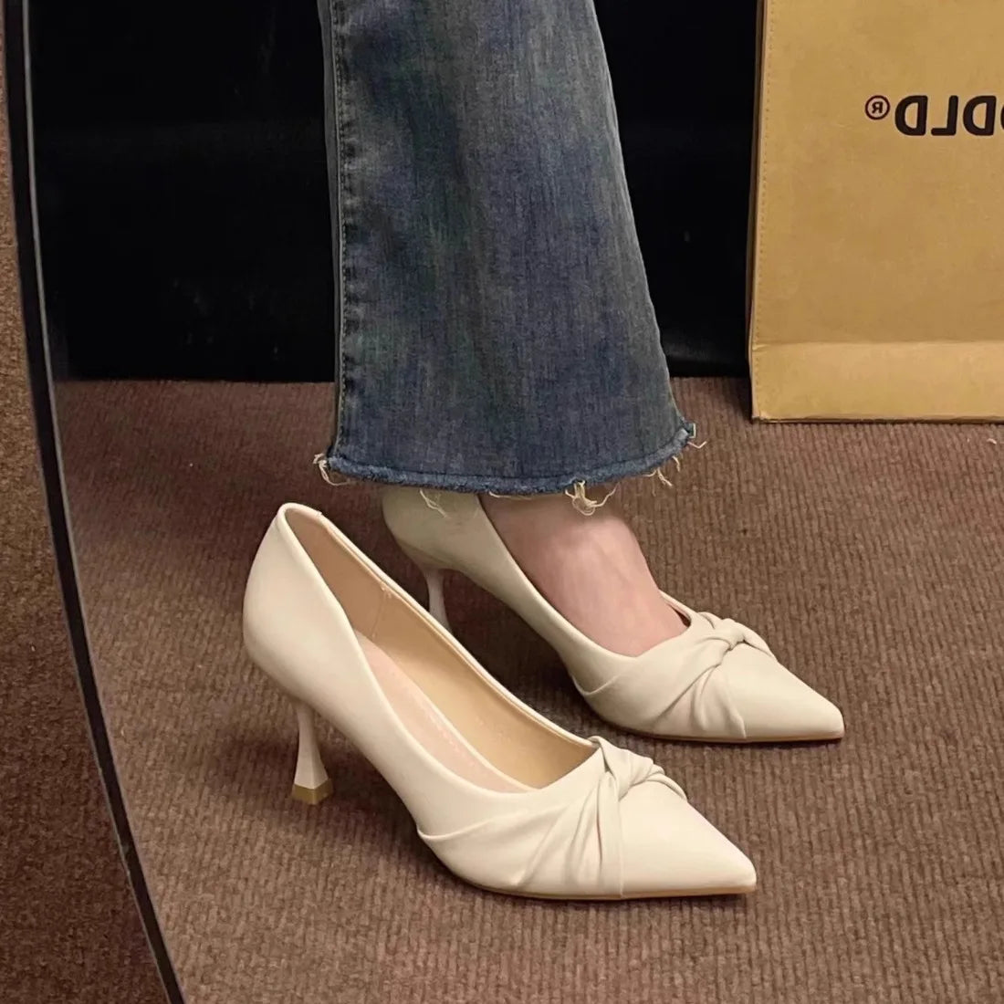 Elegant Ladylike High Heels Retro British Style Pointed Toe Low Cut Women's Shoes Fashionable Minimalist Pure Color Summer Shoes