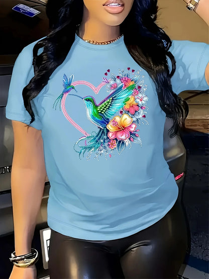 Floral Hummingbird Heart Women's Tee