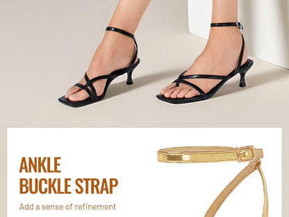 Strappy Kitten Heels Square Toe Sandals