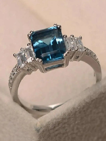 Elegant Blue Rectangular CZ Ring