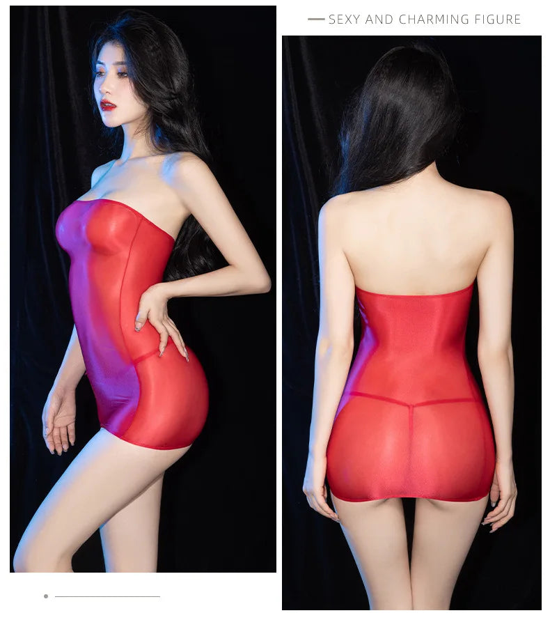 Sexy Oil Glossy Shin Sheer Micro Mini Dress