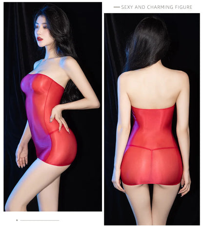 Sexy Oil Glossy Shin Sheer Micro Mini Dress