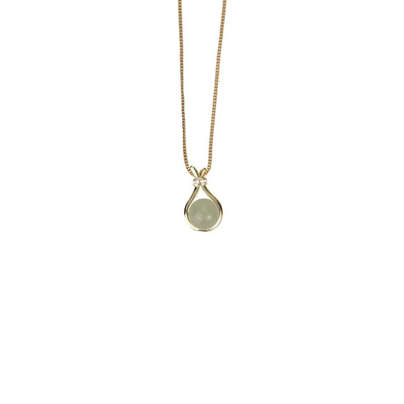 Teardrop-Shaped Imitation Jade Pendant Necklace