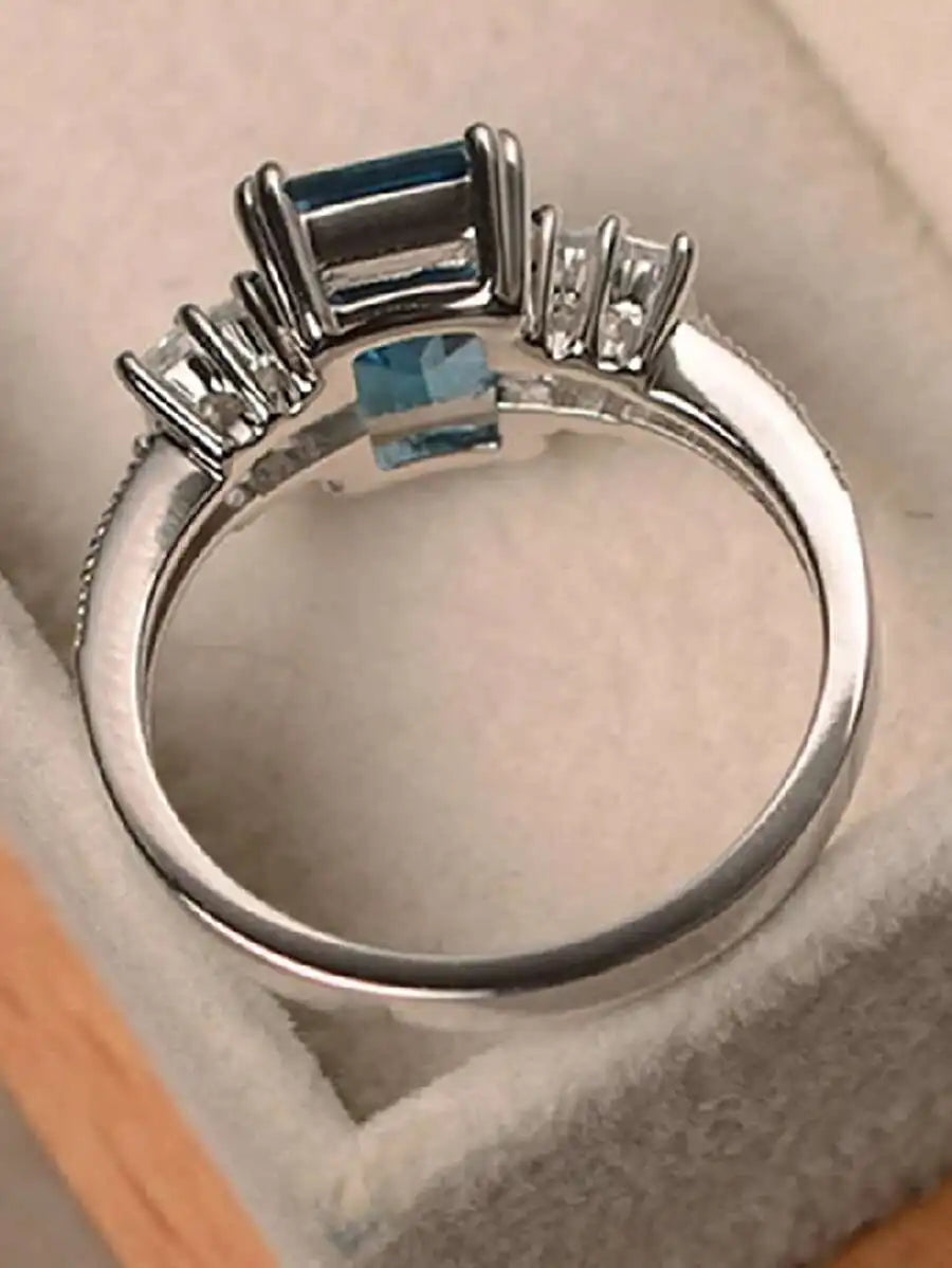 Elegant Blue Rectangular CZ Ring