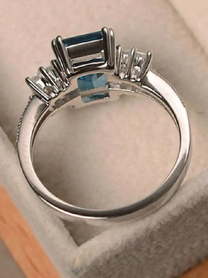 Elegant Blue Rectangular CZ Ring