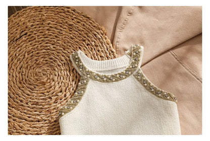 Fashionable Embroidered Flares  O-neck Sleeveless T-Shirts