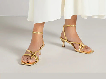 Strappy Kitten Heels Square Toe Sandals