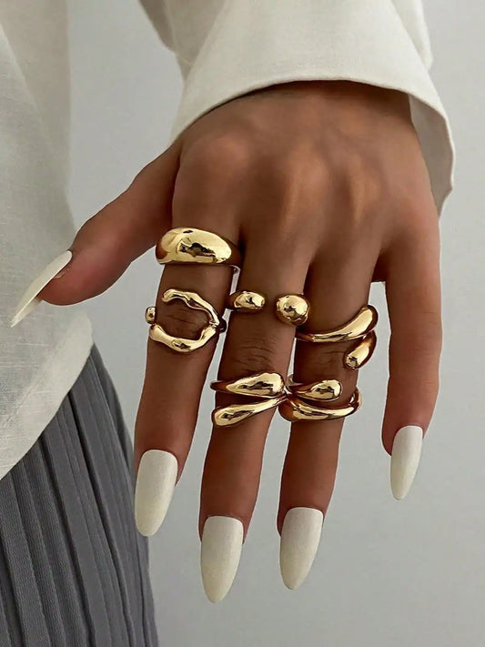 6pcs/Set Vintage Teardrop Design Rings,