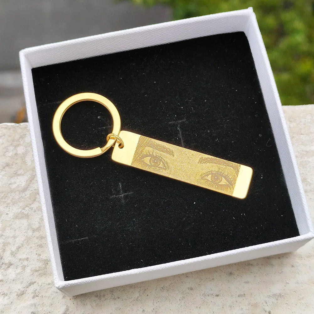Eyes Photo Key Chain Gold Butterfly