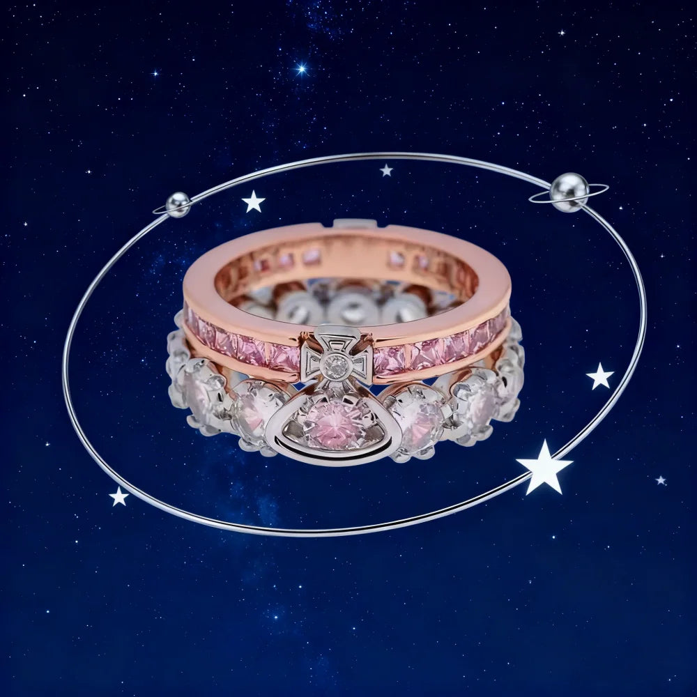 Sterling Silver Double-layer Diamond Saturn Ring