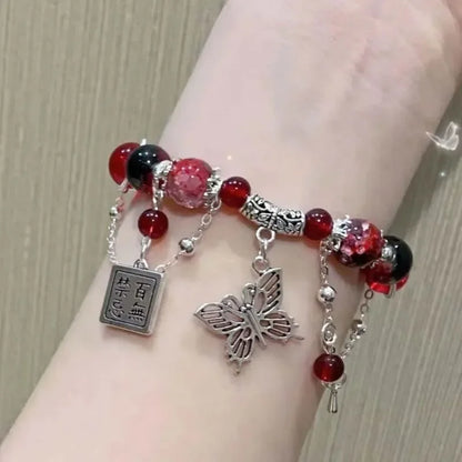 Trendy Red Beaded Chain Bracelet