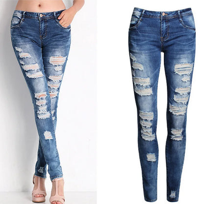 Women Jeans Blue Slim Ripped Jeans