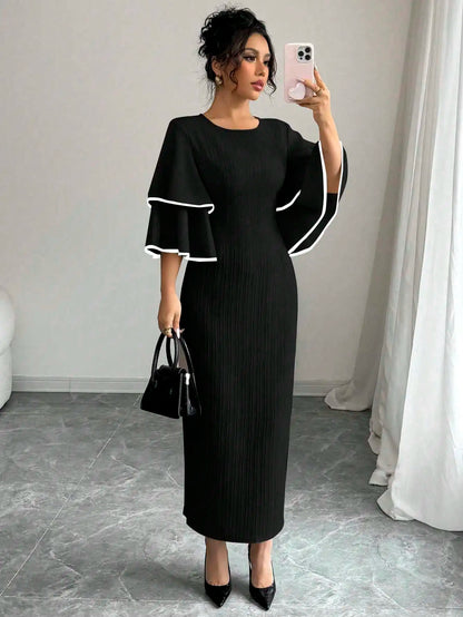 Cream Ribbed Midi Dress