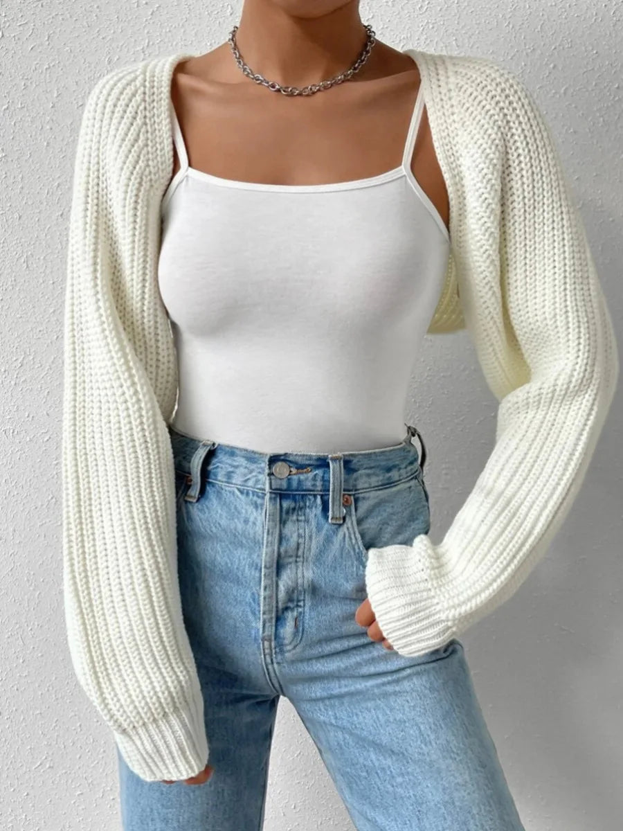 Open Front Cropped Cardigan Long Sleeve