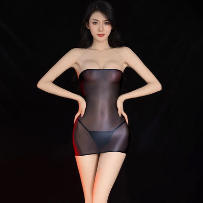 Sexy Oil Glossy Shin Sheer Micro Mini Dress