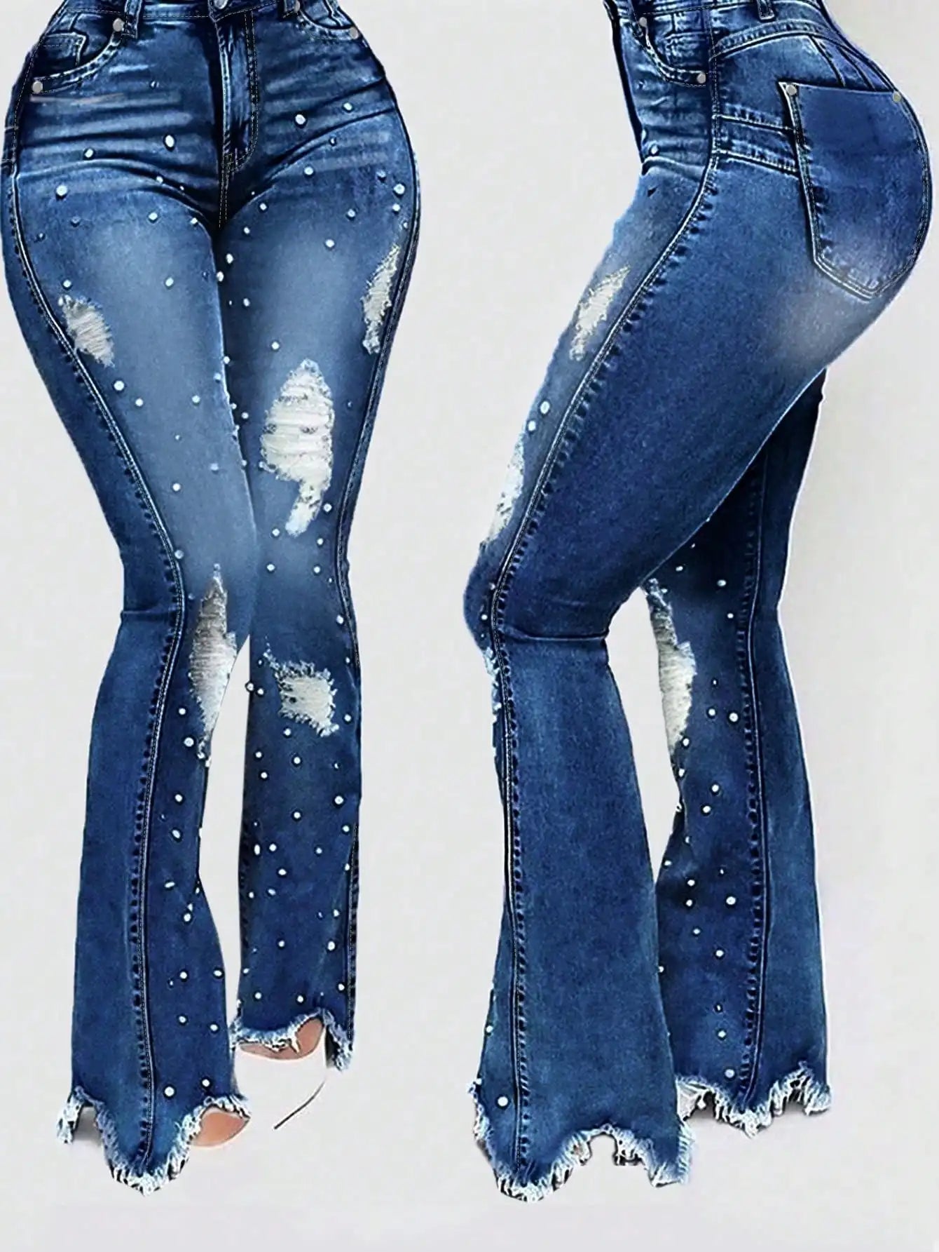High Waisted Ripped Flared Jeans