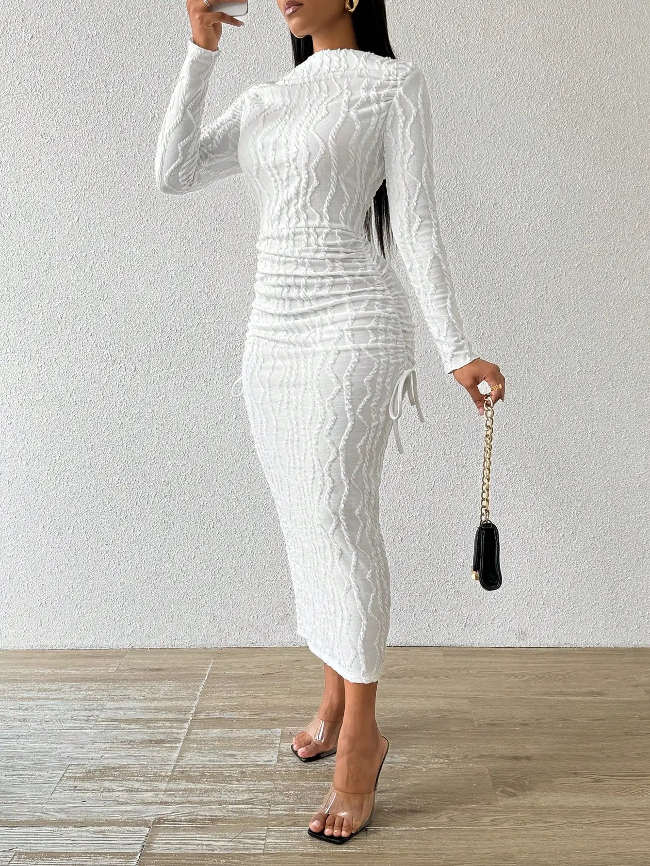 Lady Boat Neck White Dress
