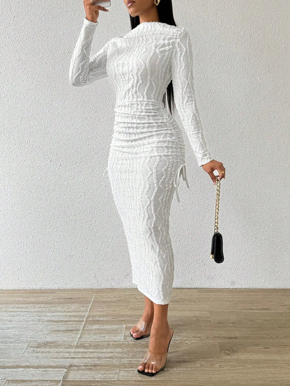 Lady Boat Neck White Dress