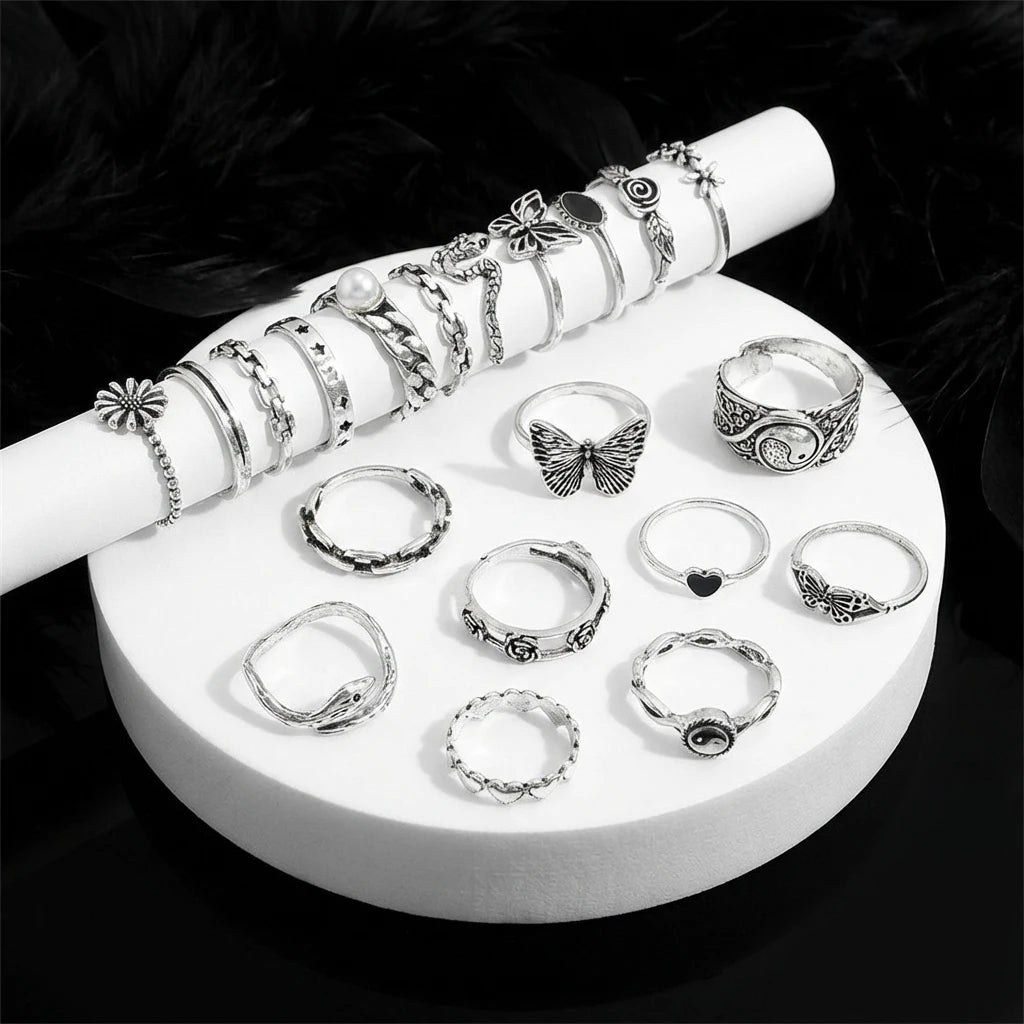Dark Style Butterfly & Flower Rings,