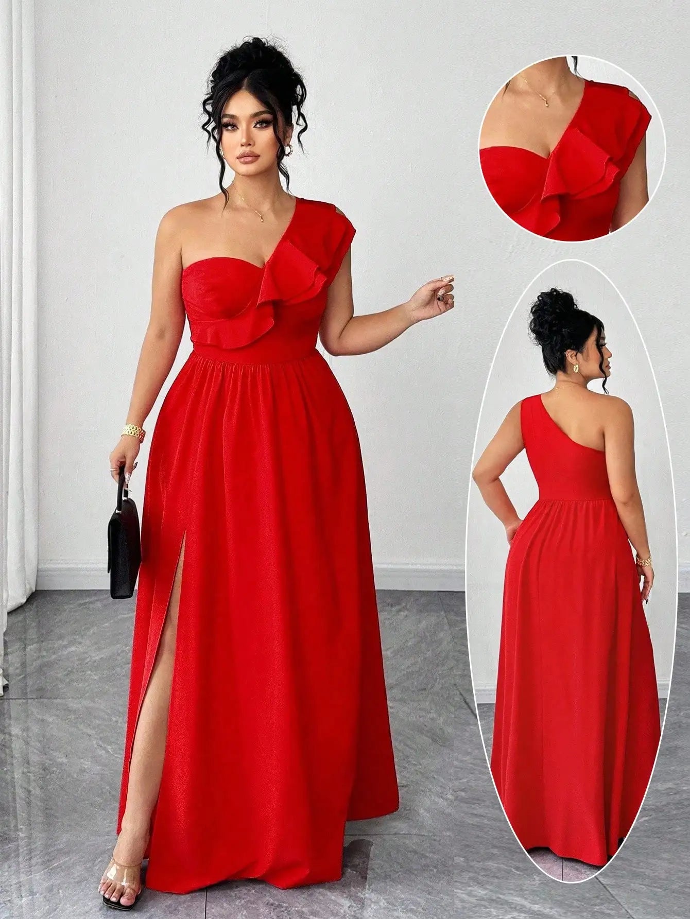 One-Shoulder Ruffle Maxi Dress